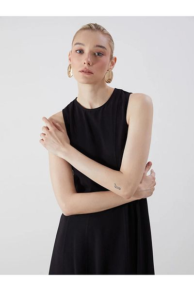 LC Waikiki Lcw Vision Crew Neck A-Line Linen Blend Dress