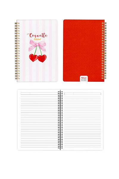 Notisyon A5 Spiral School Notebook Set of 2 1 Lined - 1 Unlined Notepad, 148 Pages, Latched, Cherry