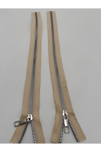kumasfabrik (45 cm) 2 Pcs Zipper/Bag Zipper/Bag Accessory/Cream Silver Threaded