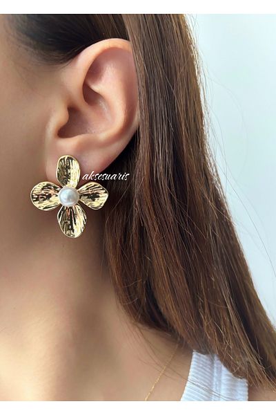 aksesuaris Pearl Flower Gold Earrings