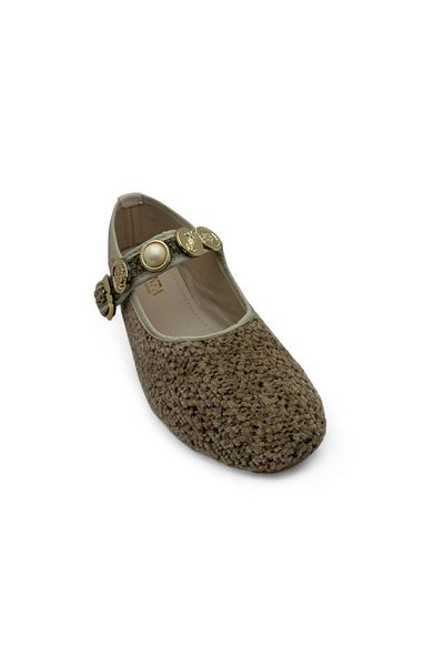 DOSA SHOES Women's Fabric Belted Ballerinas-Beige