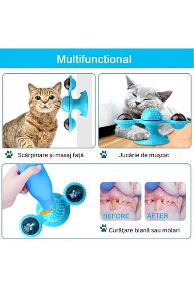 OBRO 3 in 1 Interactive Cat Toy – Suction Cup, Catnip, Laser, Silicone Massage, 16 cm, Blue