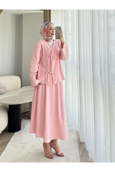 ENA ELEGANCİA yandan bağlamalı etekli takım