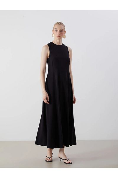 LC Waikiki Lcw Vision Crew Neck A-Line Linen Blend Dress
