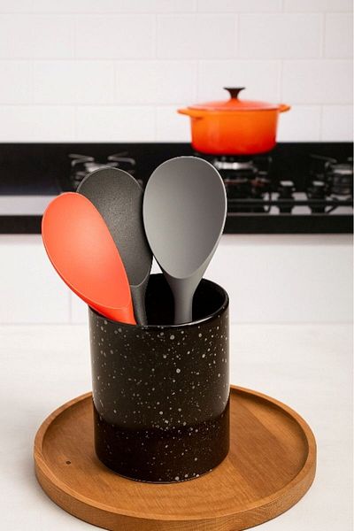 TARIK HOME 3Pcs 22cm Extra Hard Tip Silicone Mixing Spoon, Rice, Halva Spoon Fireproof Pan Non-Scratch