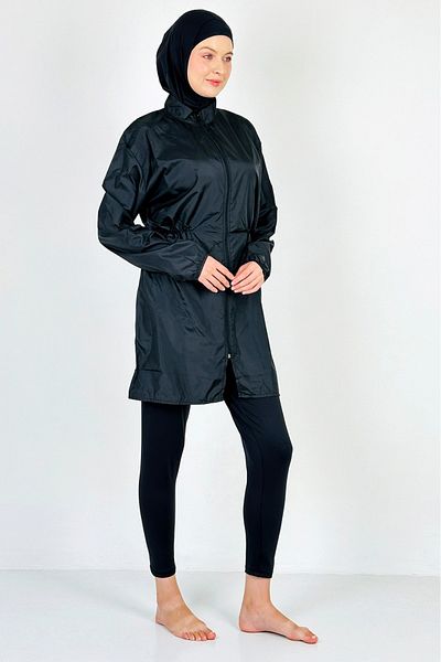 CRNSSWİMWEAR Parachute Fully Covered Hijab Swimsuit with Front Zipper