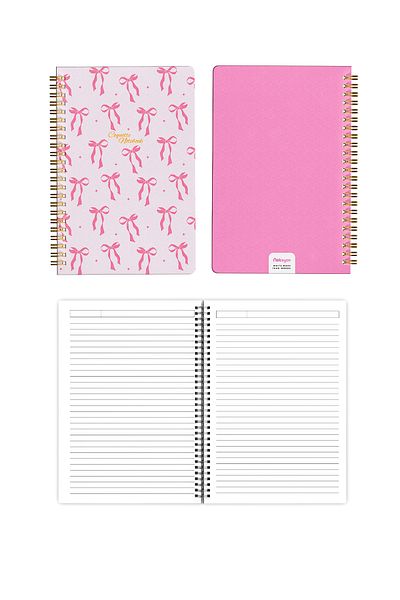 Notisyon A5 Spiral School Notebook Set of 2 1 Lined - 1 Unlined Notepad, 148 Pages, Latched, Ribbons