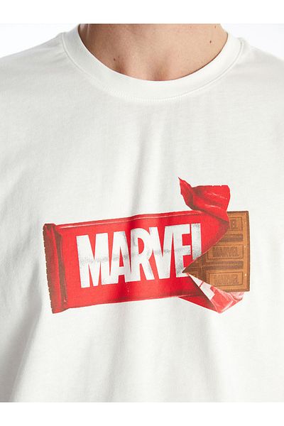 LC Waikiki White Crew Neck Short Sleeve Marvel Printed Combed Cotton Men's T-Shirt 100% Cotton
