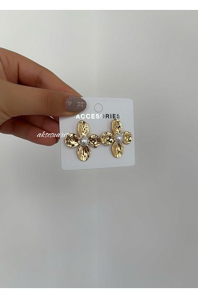 aksesuaris Pearl Flower Gold Earrings