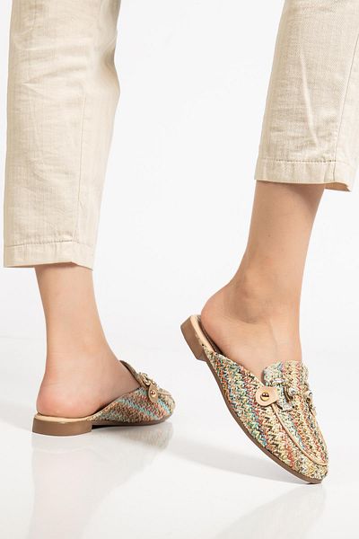 SUİNS SHOES Suins Silva Model Stone Accessory Straw Slippers
