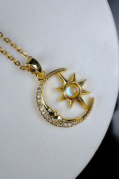 Zalifra Moon Series, Moon and Polar Star Model Steel Necklace