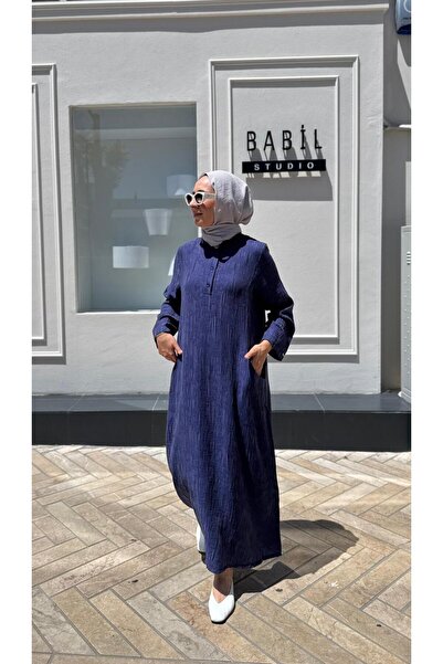 Invee İNVEE 7026 Cepli Modal Elbise - İndigo