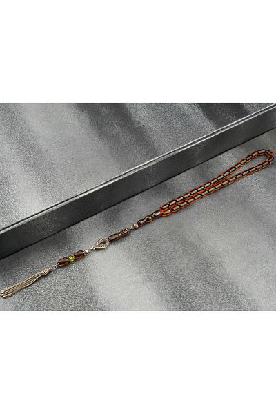 Tesbih-i Hazır Tesbihçilik Wrist Size Ottoman Similarity Crimping Amber Rosary 925 Sterling Silver Tassel
