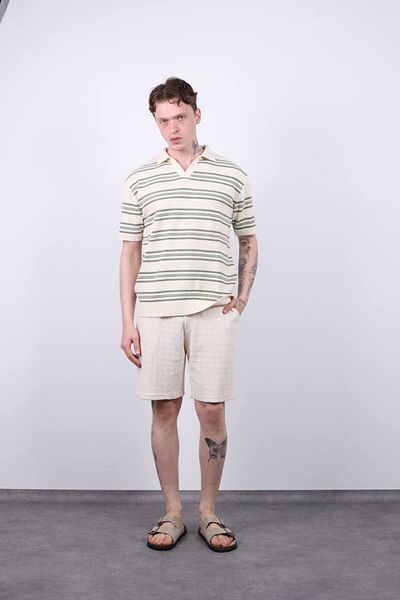 İLKCET MODA Ανδρικό μπλουζάκι με ριγέ με λαιμόκοψη V Oversize