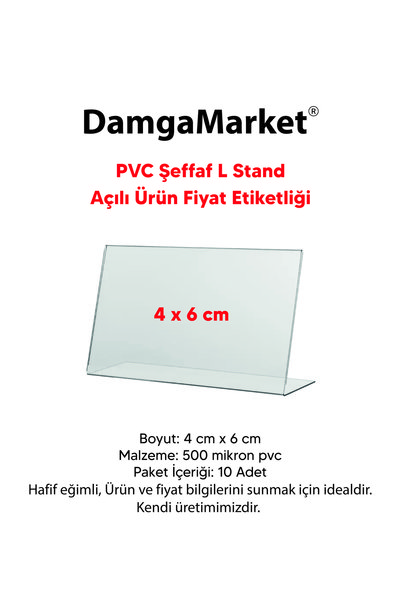 damga market 10 Adet Pvc Etiketlik, Pvc İsimlik 4x6 cm Şeffaf Etiketlik Ayakl...