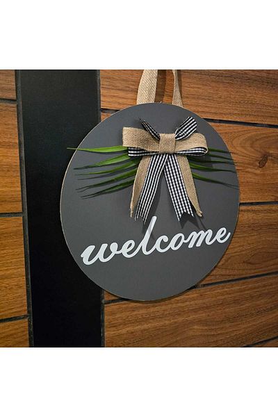 Marka Tasarim Door Ornament Welcome Welcome Anthracite Gift Ribbon Exterior Door Ornament - Home Door Ornament