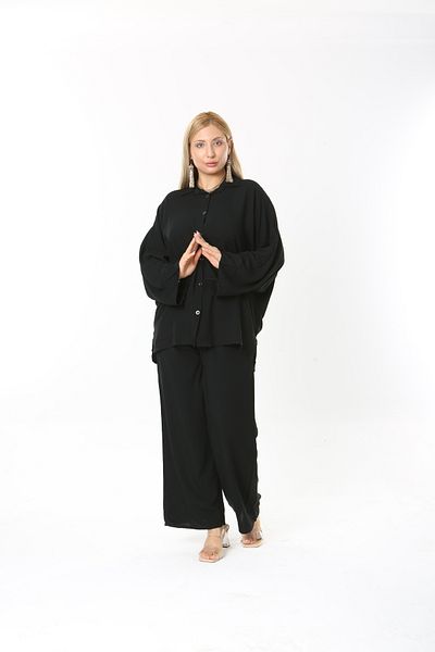 XL Modam Women's Long Sleeve Black Linen Large Size Set