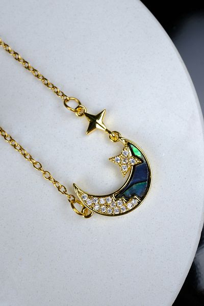 Zalifra Moon Series, Steel Necklace with Reflection Detail and Moon and Little Star Figures