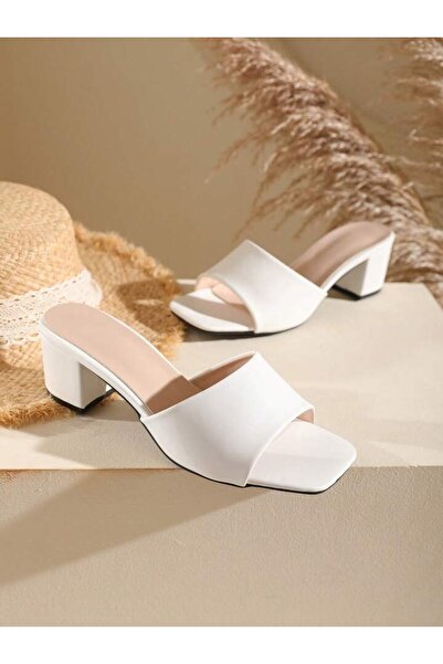 leopar by çetinay Lina White Skin Guaranteed Women's Heeled Shoes/Slippers