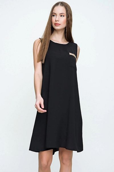 Kentsoylu Women's Black Wide A-Line Airobin Fabric Sleeveless Casual Midi Summer Wear-And-Go Dress 2887230