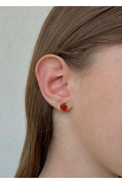Home Sihra Accessories Steel Strawberry Child Nail Earrings Red Strawberry Earrings