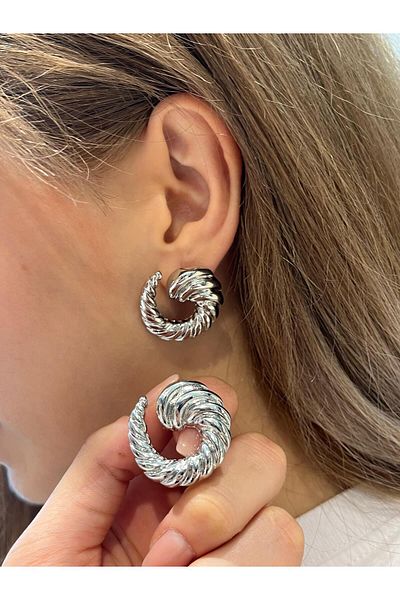 ZRA Vanilla Avenue Silver Twist Detailed Spiral Large Daily Use Women's Earrings