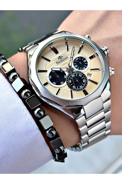 Bentini Men's Wristwatch – Multifunctional, Waterproof, Steel Band, 2 Years Warranty + Bracelet Gift