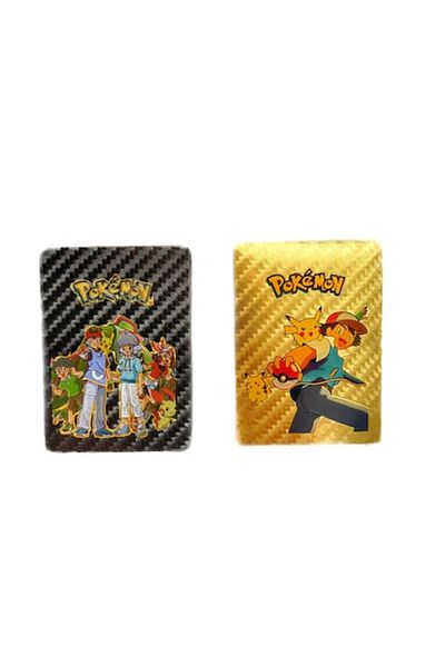 victiny Set 2 Pachet carti de joc Pokemon Diferite modele, 55 carti per set, Hologram, Culoare Gold si Negru