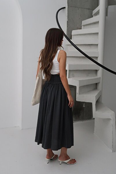 Moda cameo Mohinto Modal Kumaş Maxi Etek Antresit