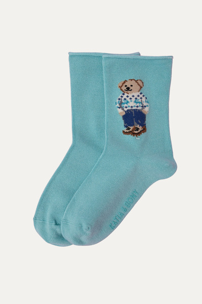 Katia&Bony Детски чорапи без ластик с модел Теди, сини