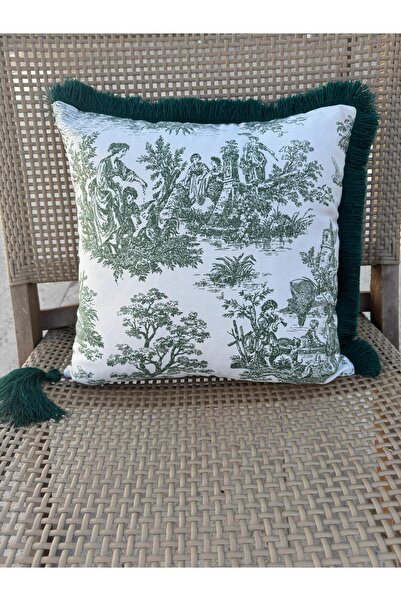 ref crea Toile De Jouy Throw Pillow Cover Green