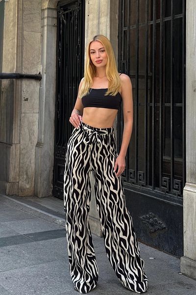 bacc Black Tie Waist Loose Cut Palazzo Summer Trousers