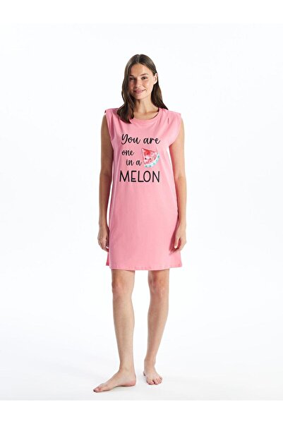 LC Waikiki Lcw Dream - Medium Pink Crew Neck Printed Women's Nightgown