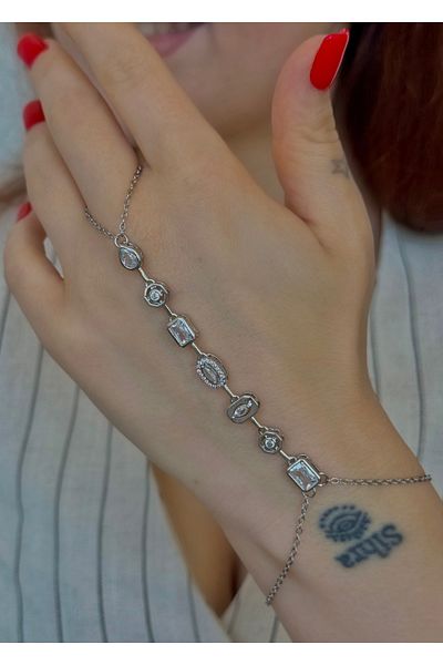 Home Sihra Accessories Silver Color Shahmeran with Steel Asymmetric Row of Stones