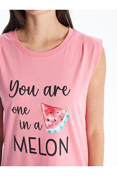 LC Waikiki Lcw Dream - Medium Pink Crew Neck Printed Women's Nightgown