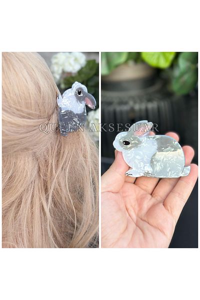 QUEEN AKSESUAR Luxury Pearlescent Shiny Cute Bone Rabbit Clothespin Buckle