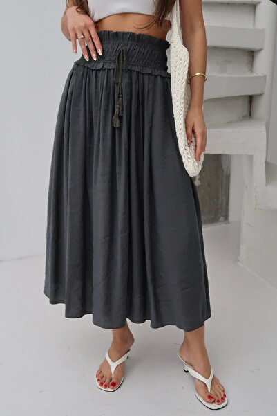Moda cameo Mohinto Modal Kumaş Maxi Etek Antresit