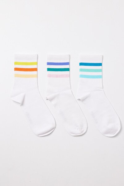 Katia&Bony Детски цветни чорапи с ленти, 3 чифта, бели
