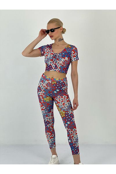 Miss Poem Women's Blouse Leggings Navy Blue Set