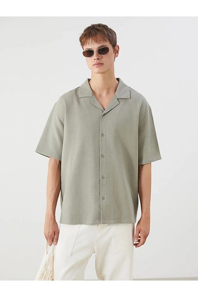 LC Waikiki Xside Khaki Comfortable Fit Resort Collar Short Sleeve Muslin Men's Shirt