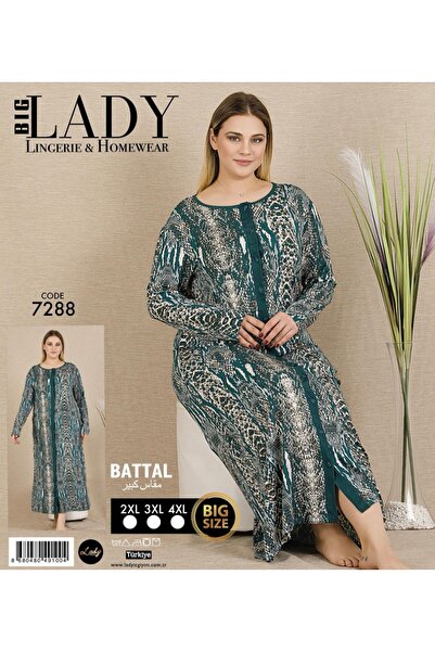 NightLove BigLady 7288 فستان نوم منقوش بأكمام طويلة مقاس كبير