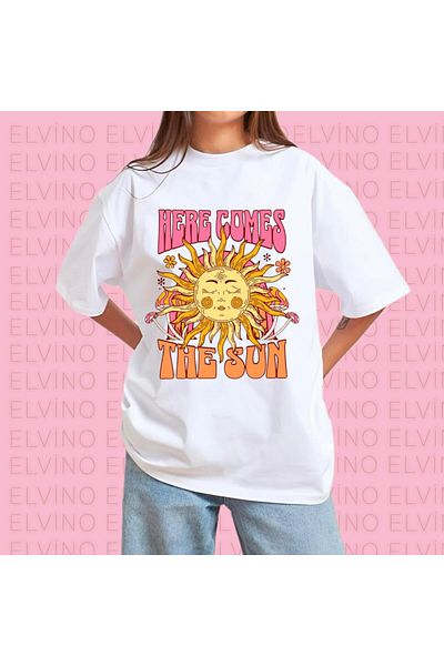 Elvino Trend Summer Design Printed Oversize Unisex Women/Men Crew Neck T-Shirt
