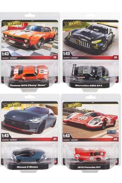 HOT WHEELS 1:43 Hot Wheels Premium 1970 Porsche 917-Custom 1970 Chevy Nova-Nissan Z Nismo-Mercedes AMG GT3
