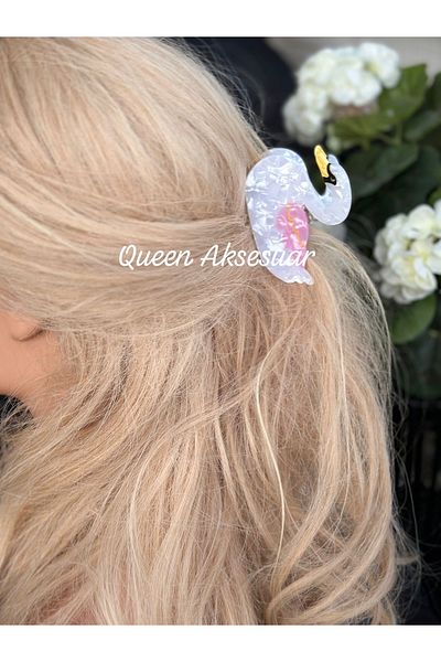 QUEEN AKSESUAR Luxury Pearlescent White Shiny Cute Bone Swan Clothespin Buckle