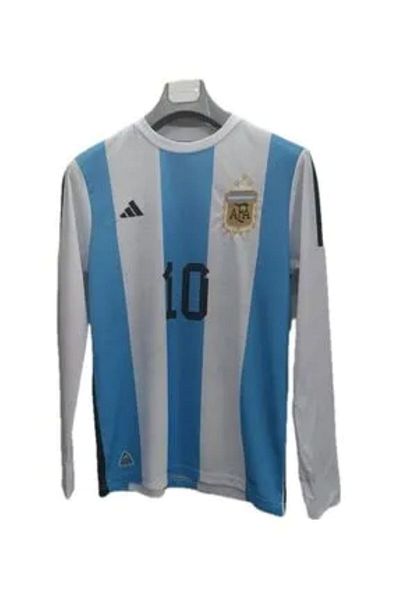 yenteks Tricou pentru adulți cu mânecă lungă Lionel Messi Echipa națională Argentina 3 stele