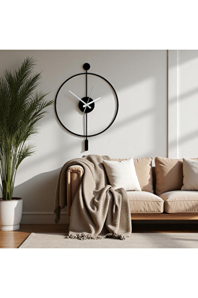 Create Handle ساعة حائط من الفولاذ الأسود البسيط - آلية كوارتز صامتة مقاس 49 ...