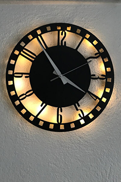 GünceDekor Dekoratif Ahşap Duvar Saati | El Yapımı, LED Işıklı, Sessiz | Günc...