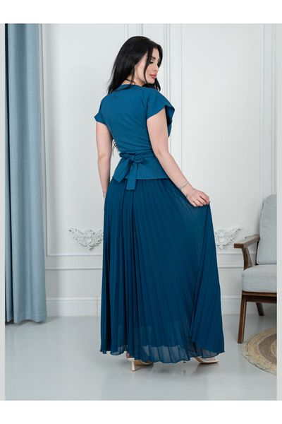 Nice Model Royal Blue Crystal Belt Chiffon Maxi Dress - V-Neck Evening Gown for Special Occasions