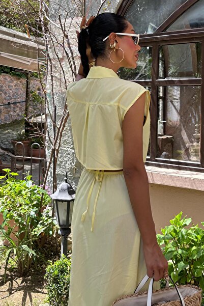 Genel Markalar Kadın Sarı Dakron Ceket Yaka Midi Elbise