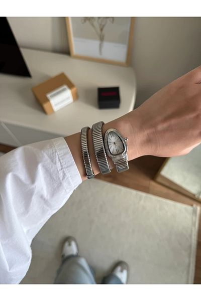 RoseandRoses Snake Spiral Model New Season Women's Wristwatch Silver (White Dial)